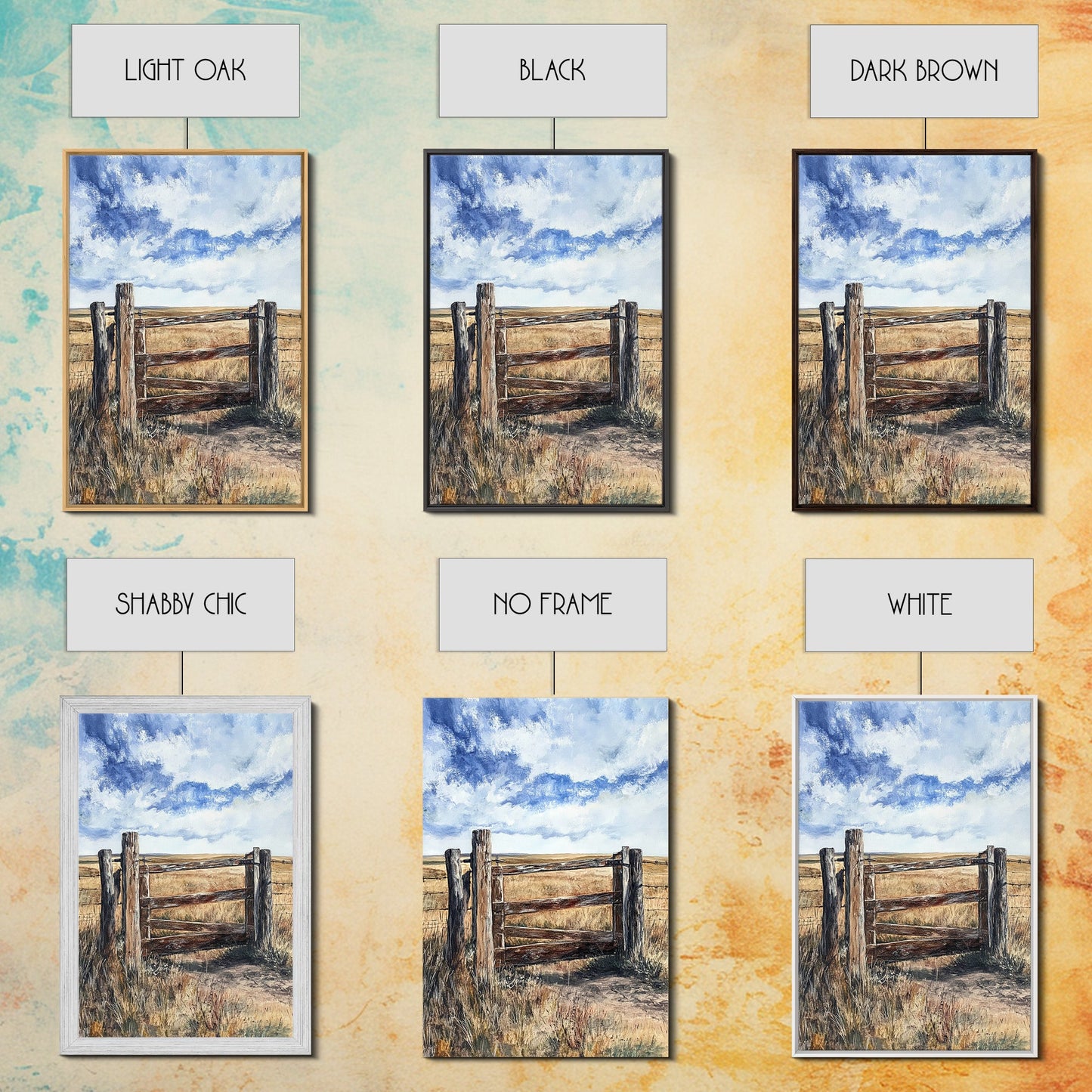 Rustic Fence Art, Prairie Landscape, Farmhouse Decor, Wabi Sabi Art, Western Wall Art, Nature Painting, Framed Canvas Print