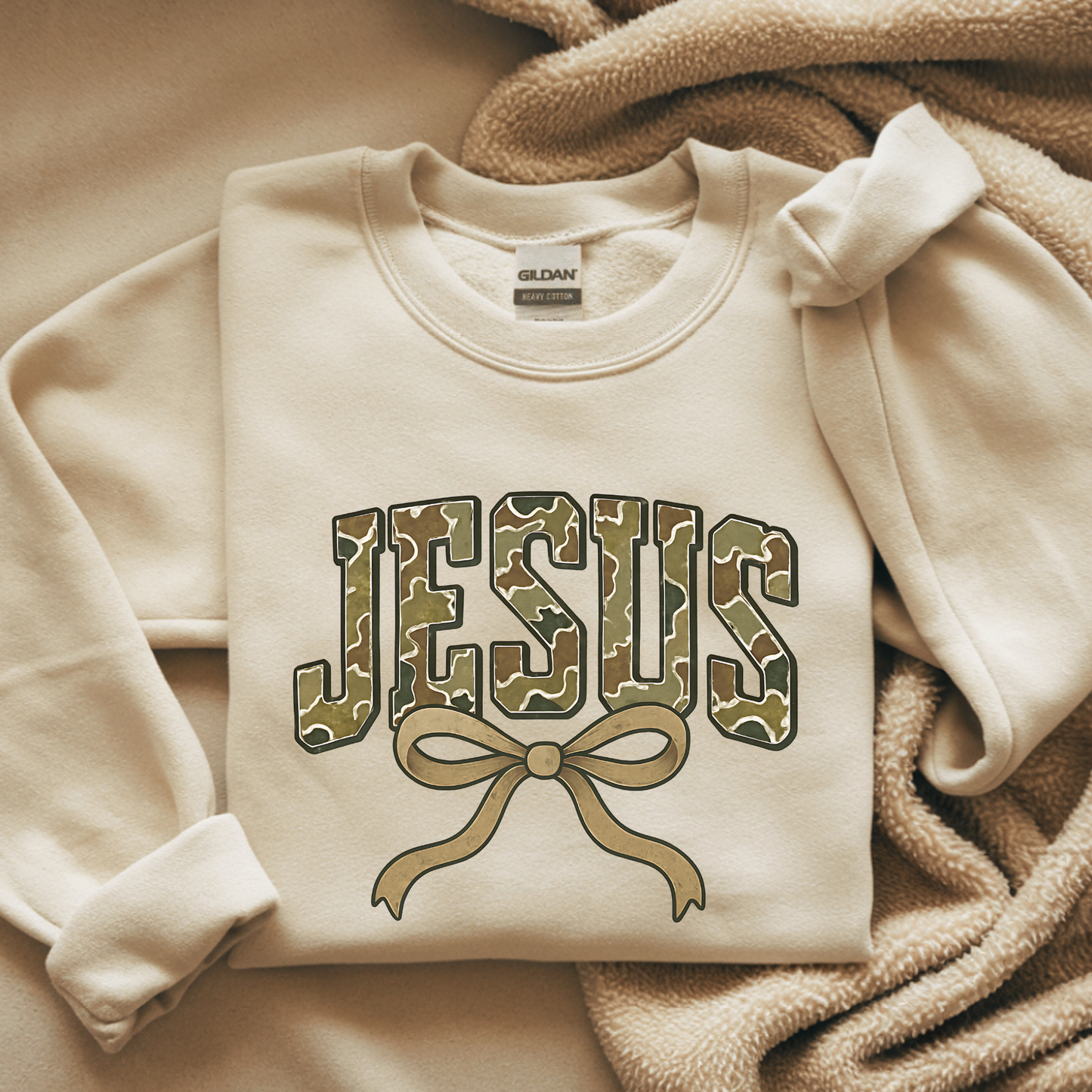 Camoflaugh Jesus Croquette bow Comfort Colors Tshirt or Gildan Crewneck Sweatshirt