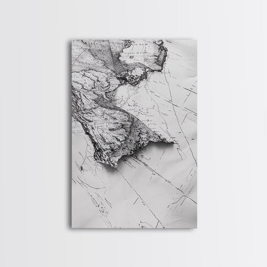 Torn Vintage Map, Distressed Geography Art, Historic Cartography, Framed Canvas Print, Office Wall Art, Traveler Decor, Antique Style