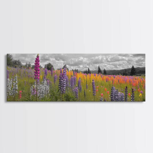 Wildflower Field, Blooming Meadow, Vibrant Nature, Canvas Print, spring botanical art, colorful bedroom wall art, cottagecore vibe