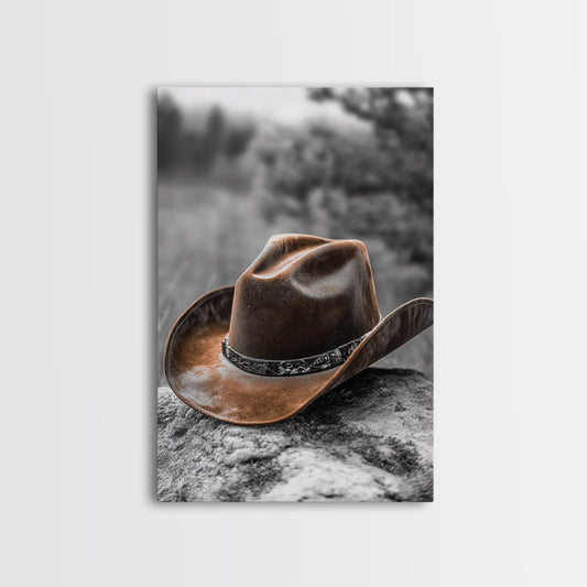 Cowboy Hat, Western Decor, Rustic Wall Art, Farmhouse Art, Gift Idea, Vintage Horse Art, Canvas Print, Living Room Art