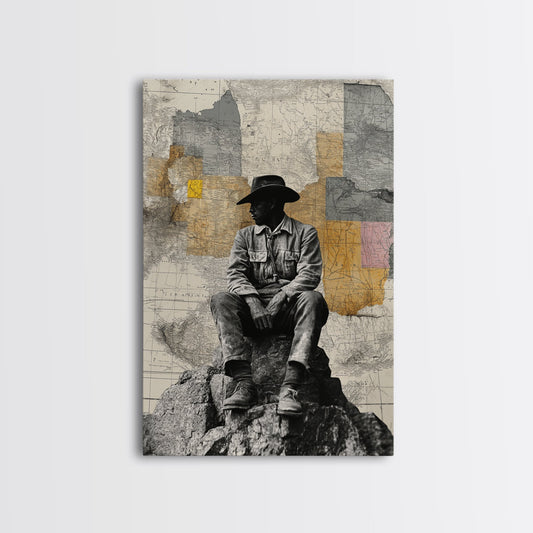Vintage Cowboy Art, Rustic Decor, Western Wall Art, Wild West Art, Wabi Sabi Art, Nostalgic Art, Canvas Print, Farmhouse Wall Art