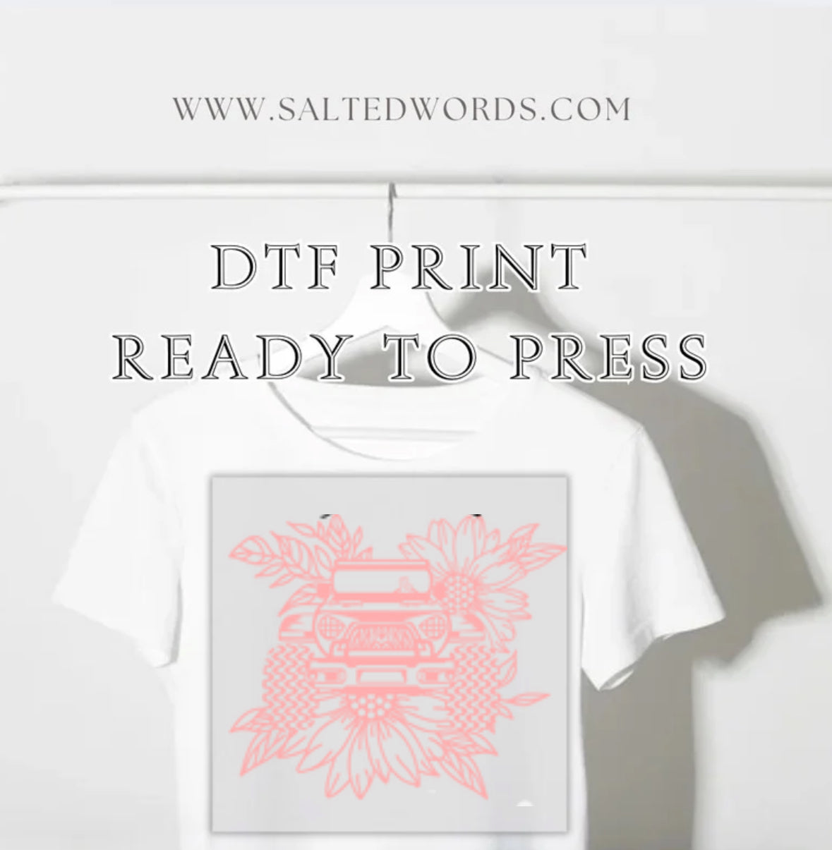 Floral pink jeep wrangler DTF print