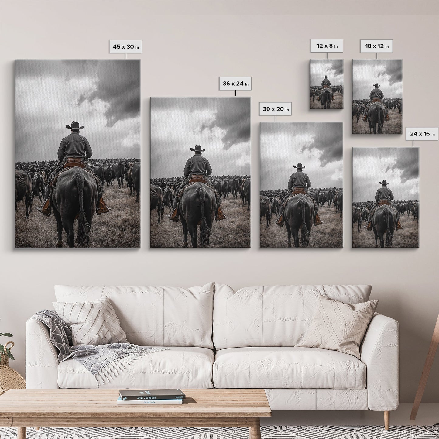 Cowboy, western art, cattle drive, ranch wall decor, framed canvas print, rustic farmhouse art, moody cowboy, country life painting