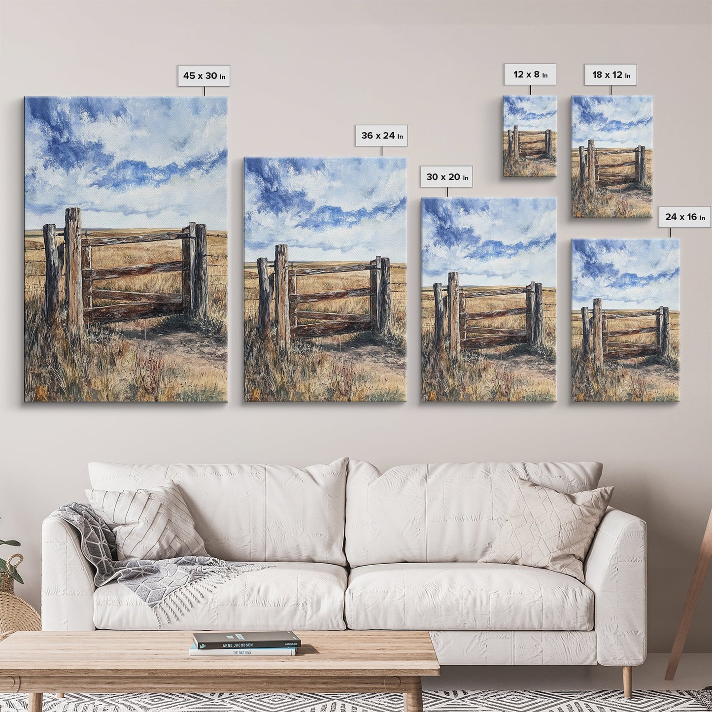 Rustic Fence Art, Prairie Landscape, Farmhouse Decor, Wabi Sabi Art, Western Wall Art, Nature Painting, Framed Canvas Print