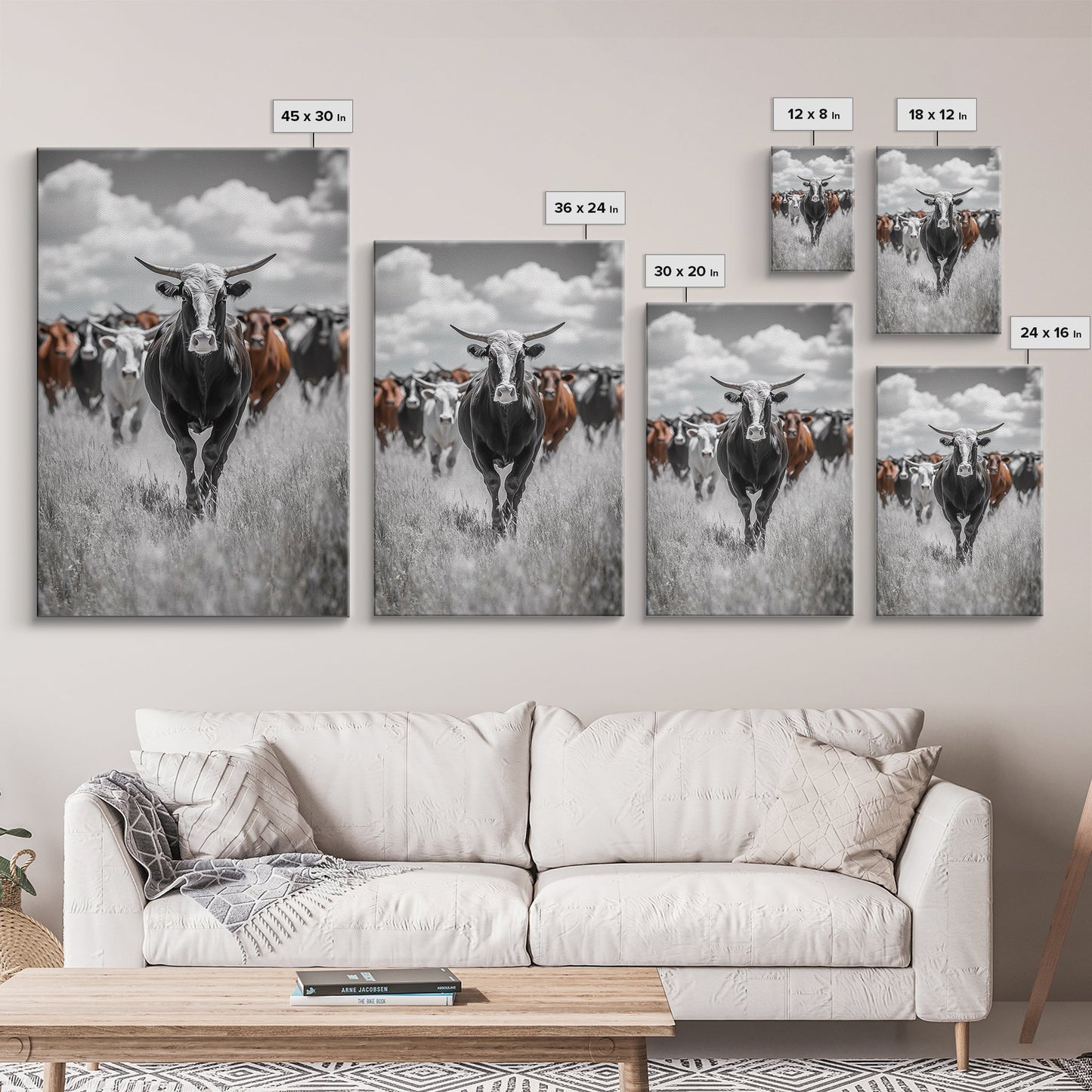 Longhorn Cattle Art, Ranch Wall Art, Rustic Decor, Farmhouse Art, Moody Western Art, Framed Canvas Print, Gift Idea, Southwest Art