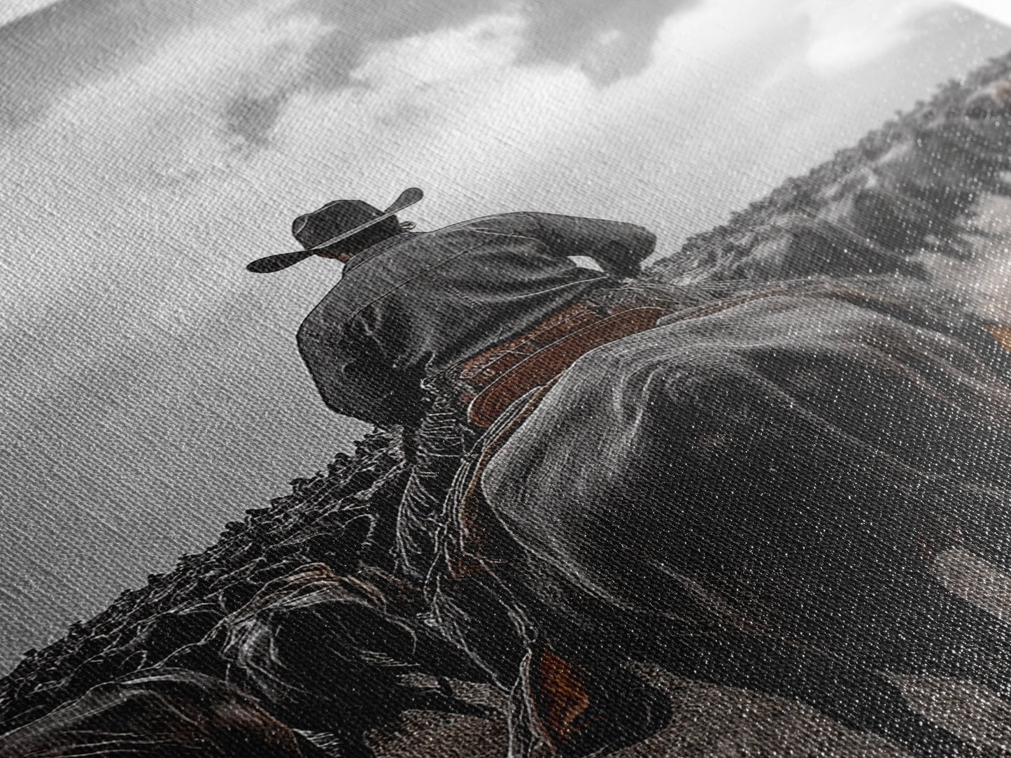 Cowboy, western art, cattle drive, ranch wall decor, framed canvas print, rustic farmhouse art, moody cowboy, country life painting