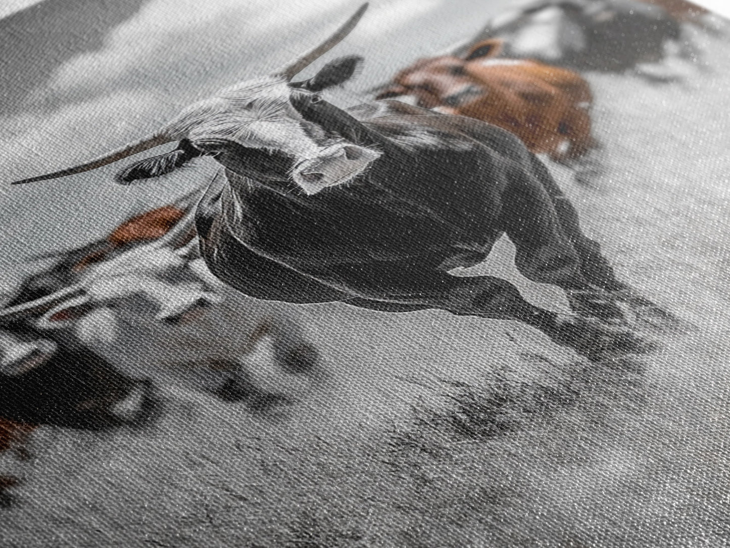 Longhorn Cattle Art, Ranch Wall Art, Rustic Decor, Farmhouse Art, Moody Western Art, Framed Canvas Print, Gift Idea, Southwest Art