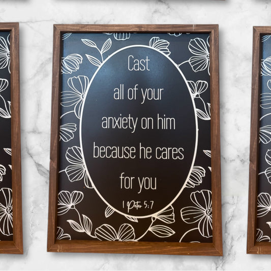 Modern Cast all of your anxiety on him Sign | Inspirational Wall Art | Rustic Home Decor | Faith-Based Gift | Christian Decor for Living Room, Bedroom, or Office