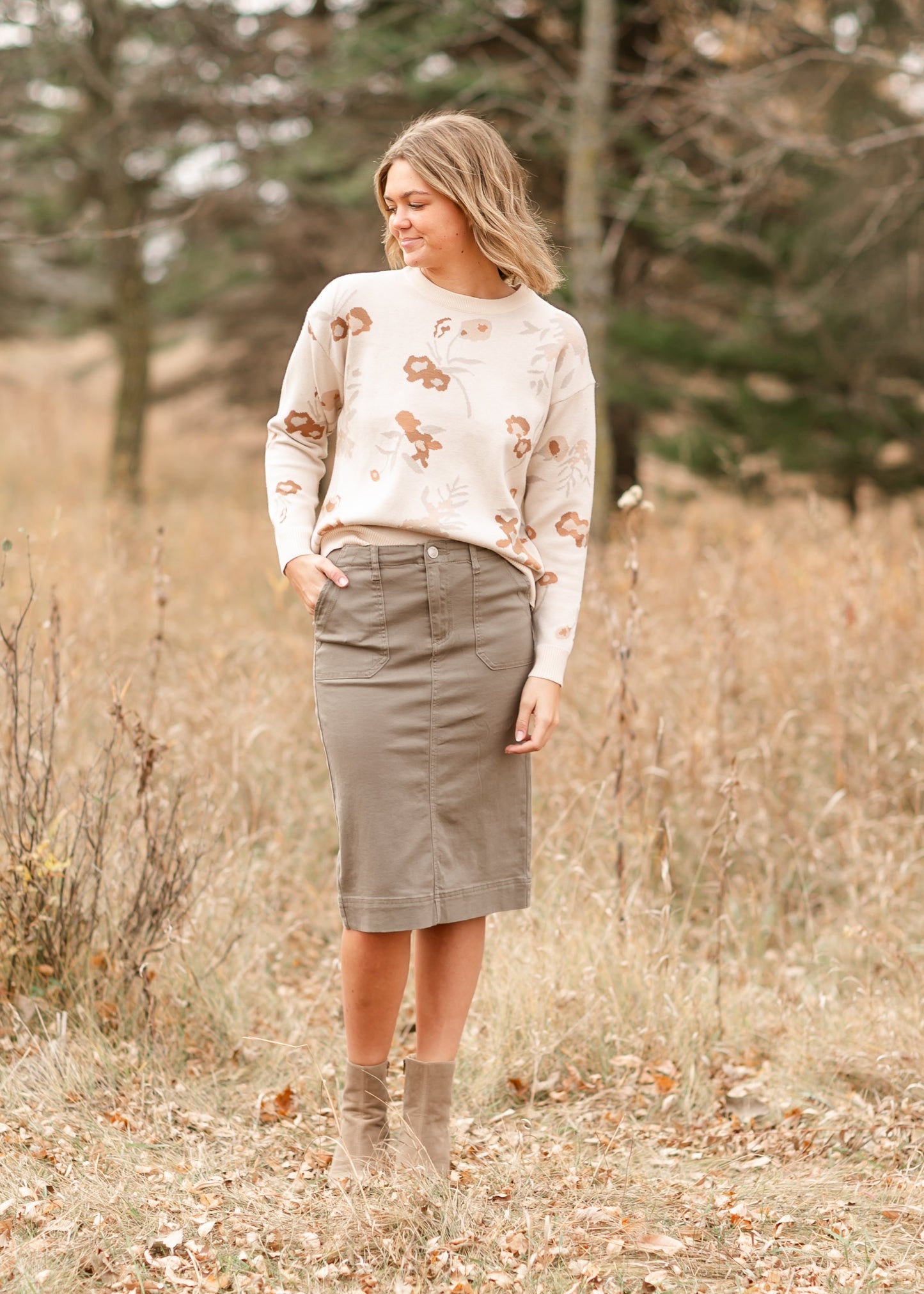 Erica Cotton Twill Midi Skirt