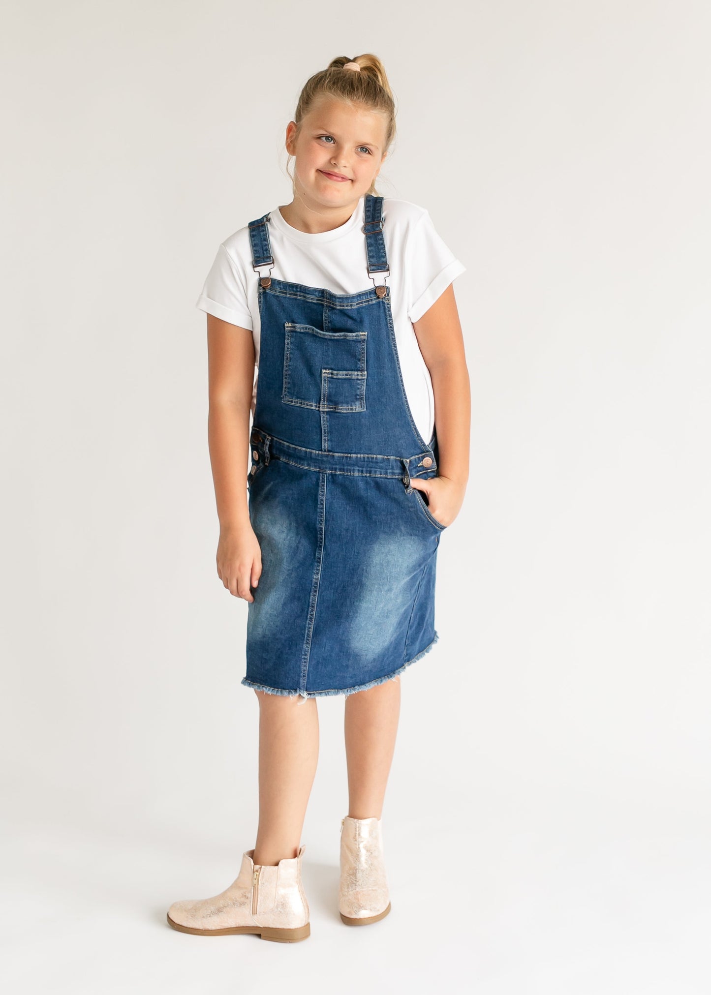 Girl's Aria Denim Overall Jumper Dress