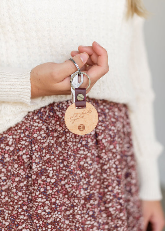 Inherit Rejoice Wood Keychain