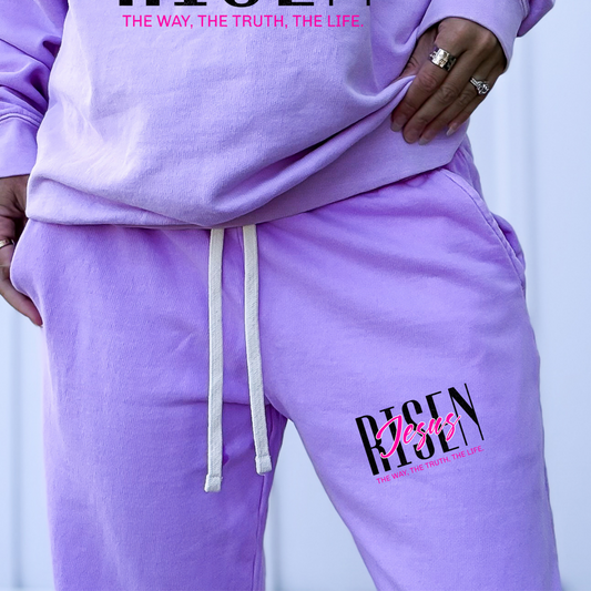 Kendall's Collection He is risen | Comfort Colors Bottoms Sweat pants Or Shorts| Inspirational Faith Shirts | Stylish Religious Apparel