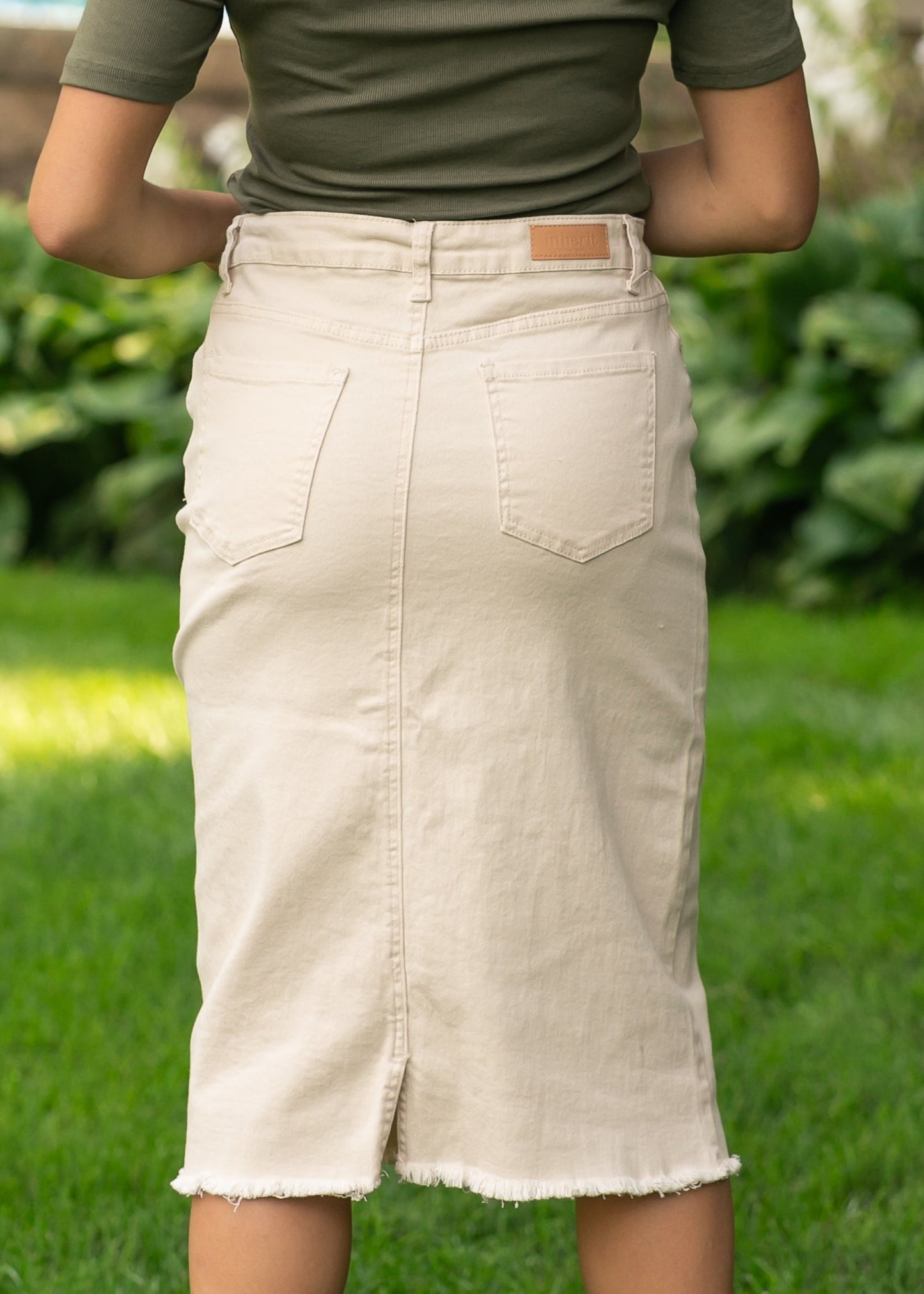 Kobe Raw Hem Denim Midi Skirt