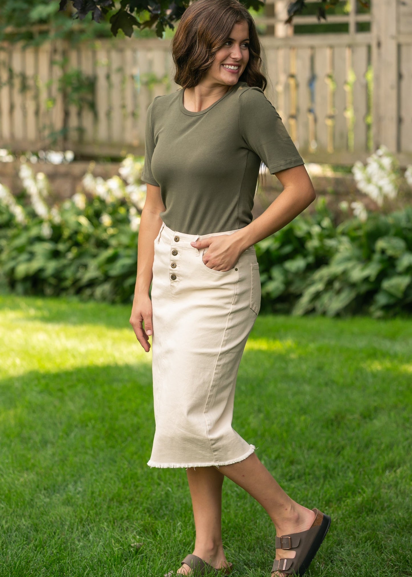 Kobe Raw Hem Denim Midi Skirt