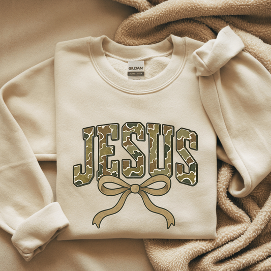 Camoflaugh Jesus Croquette bow Comfort Colors Tshirt or Gildan Crewneck Sweatshirt