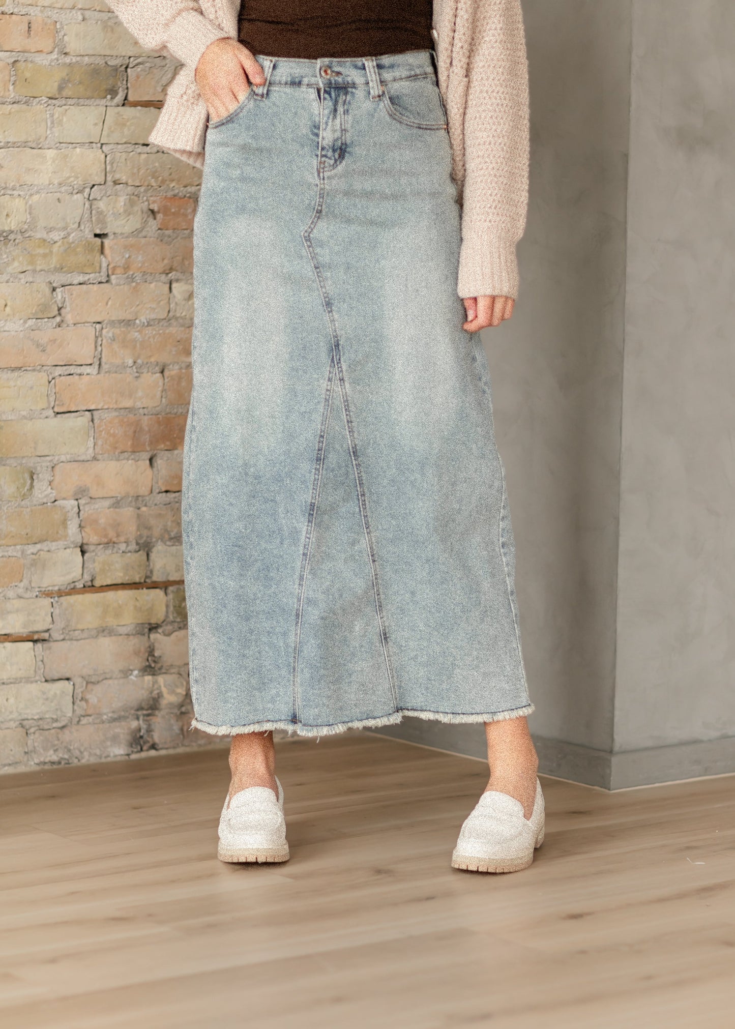 Piper A-line Long Denim Maxi Skirt