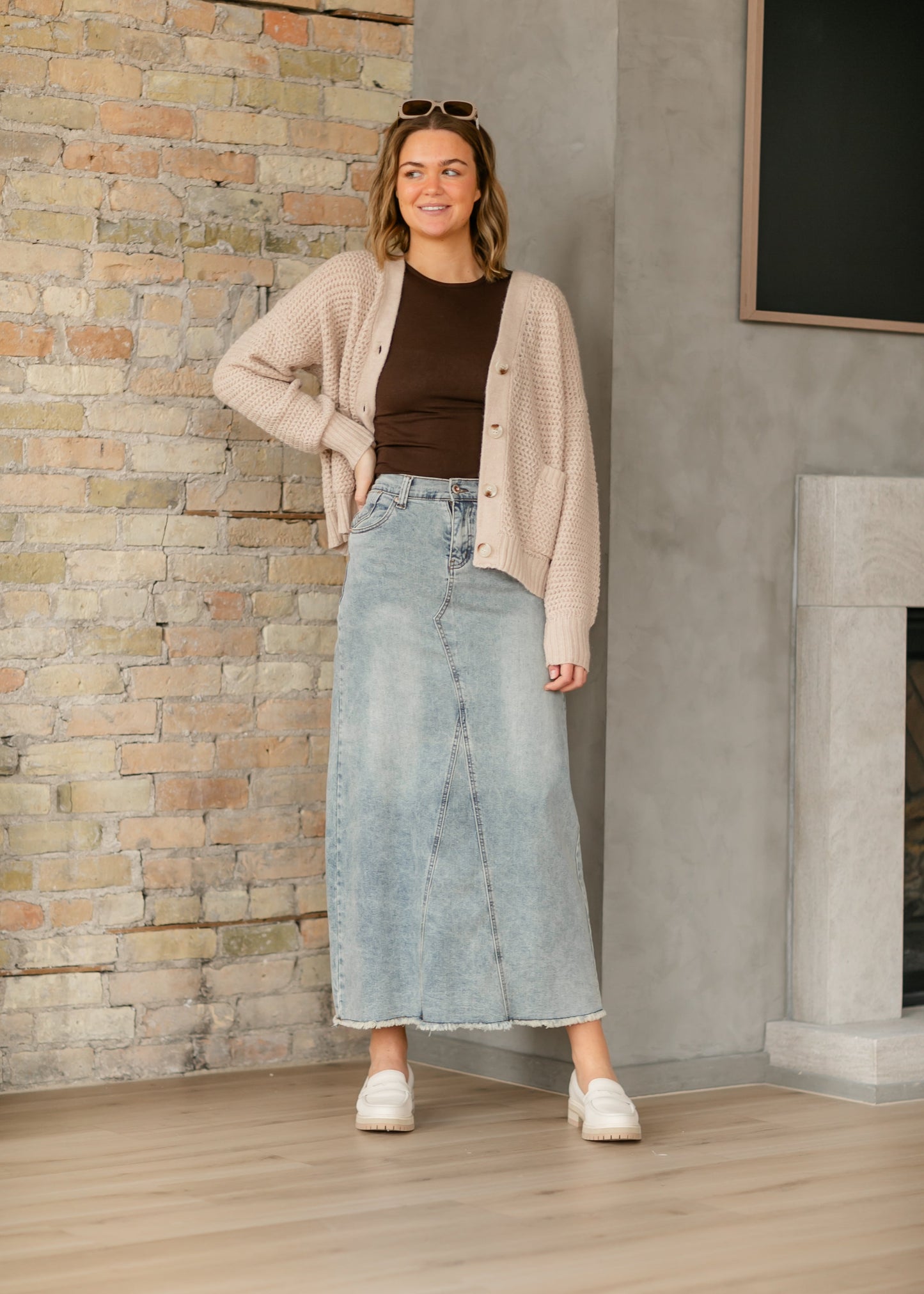Piper A-line Long Denim Maxi Skirt