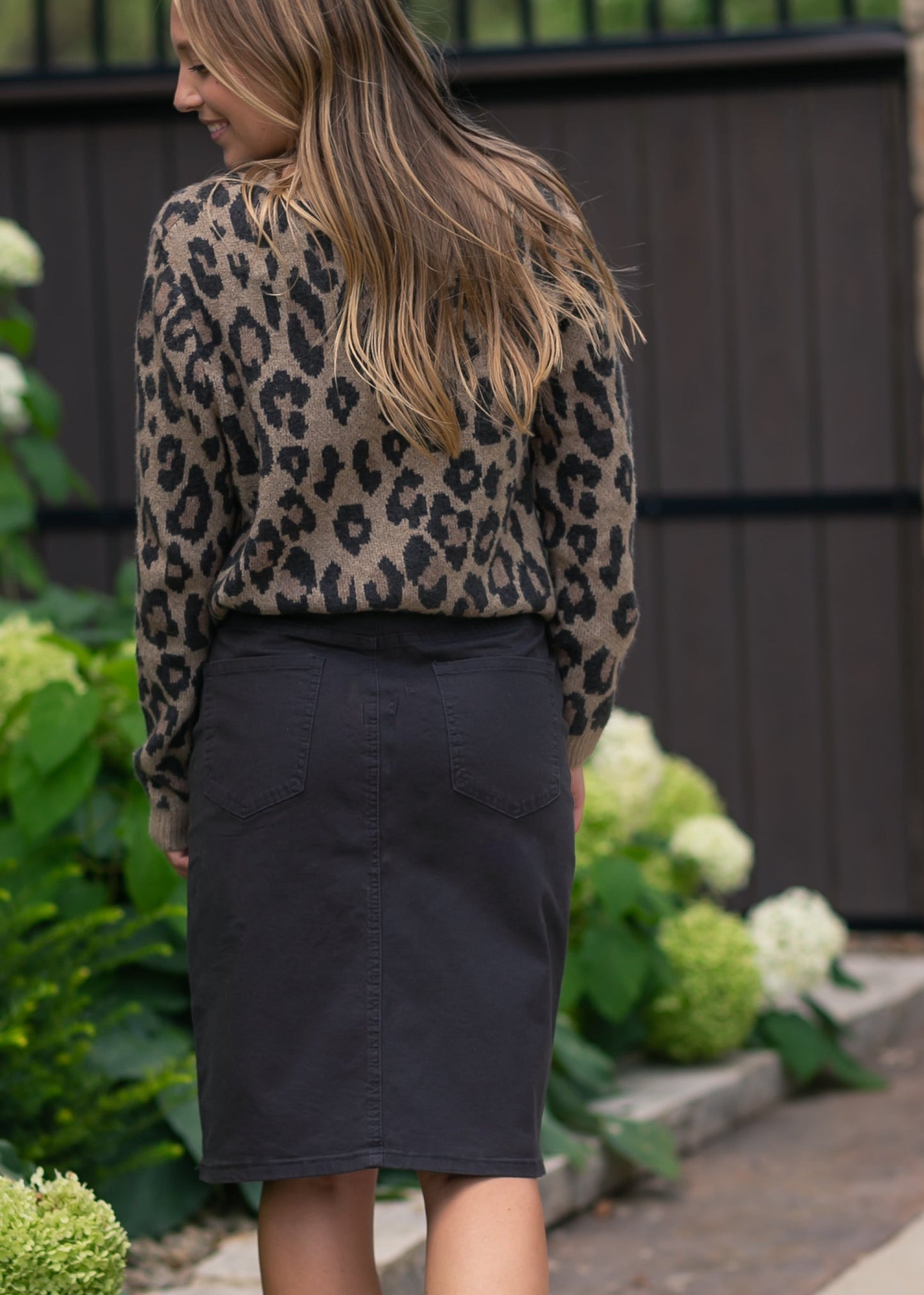 Remi Onyx Black Denim Midi Skirt