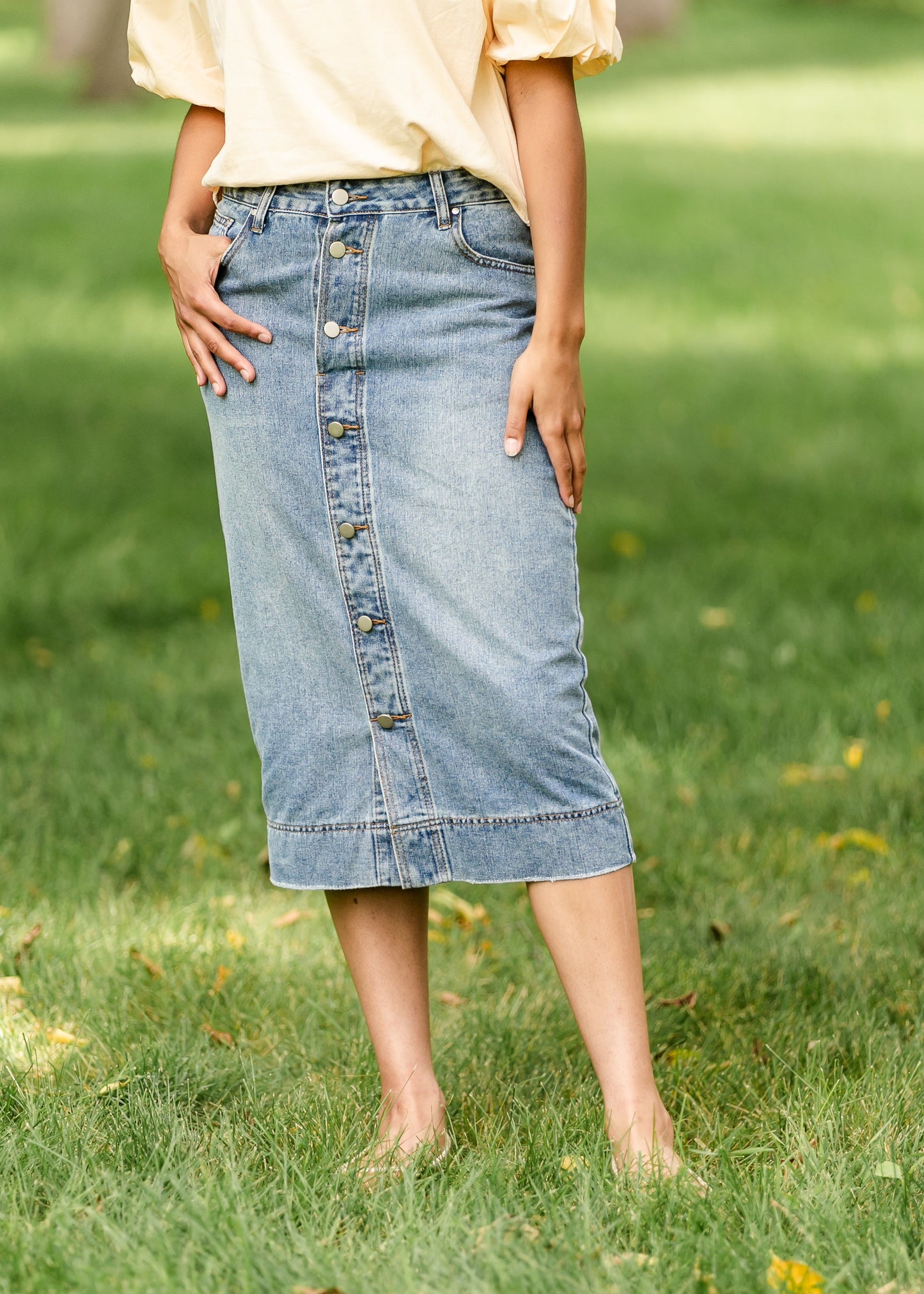 Skylar Button Front Midi Skirt