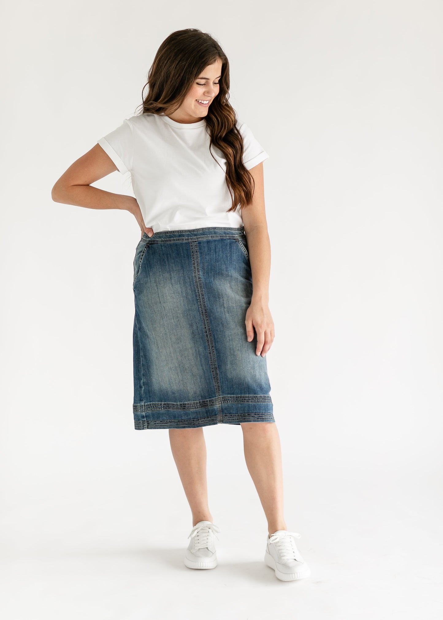 Sutton Side Zip A-line Denim Midi Skirt - FINAL SALE