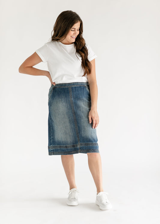 Sutton Side Zip A-line Denim Midi Skirt - FINAL SALE